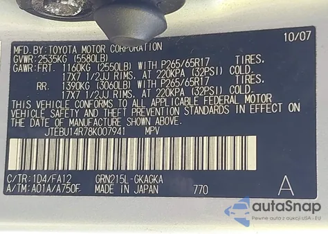 2008 Toyota 4Runner Sr5/Sport from USA, damaged, VIN JTEBU14R78K007941